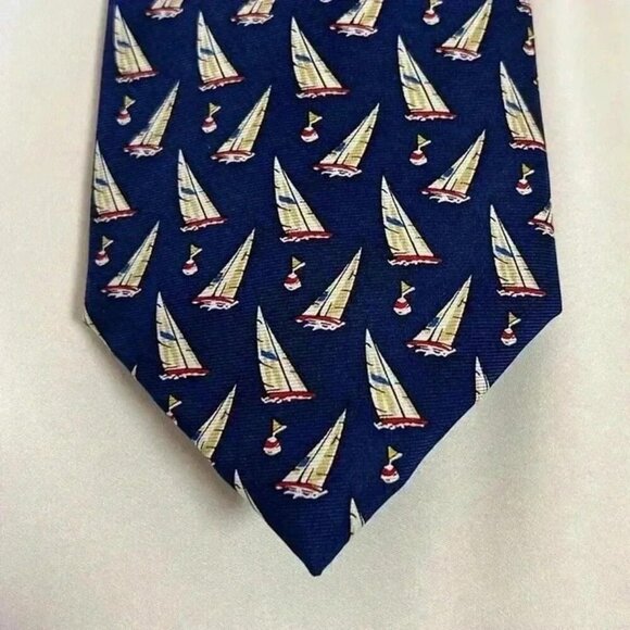 AMERICAN LIVING MENS 100% SILK TIE BLUE MARITIME OCEAN SAILBOATS BUOYS - Picture 3 of 8